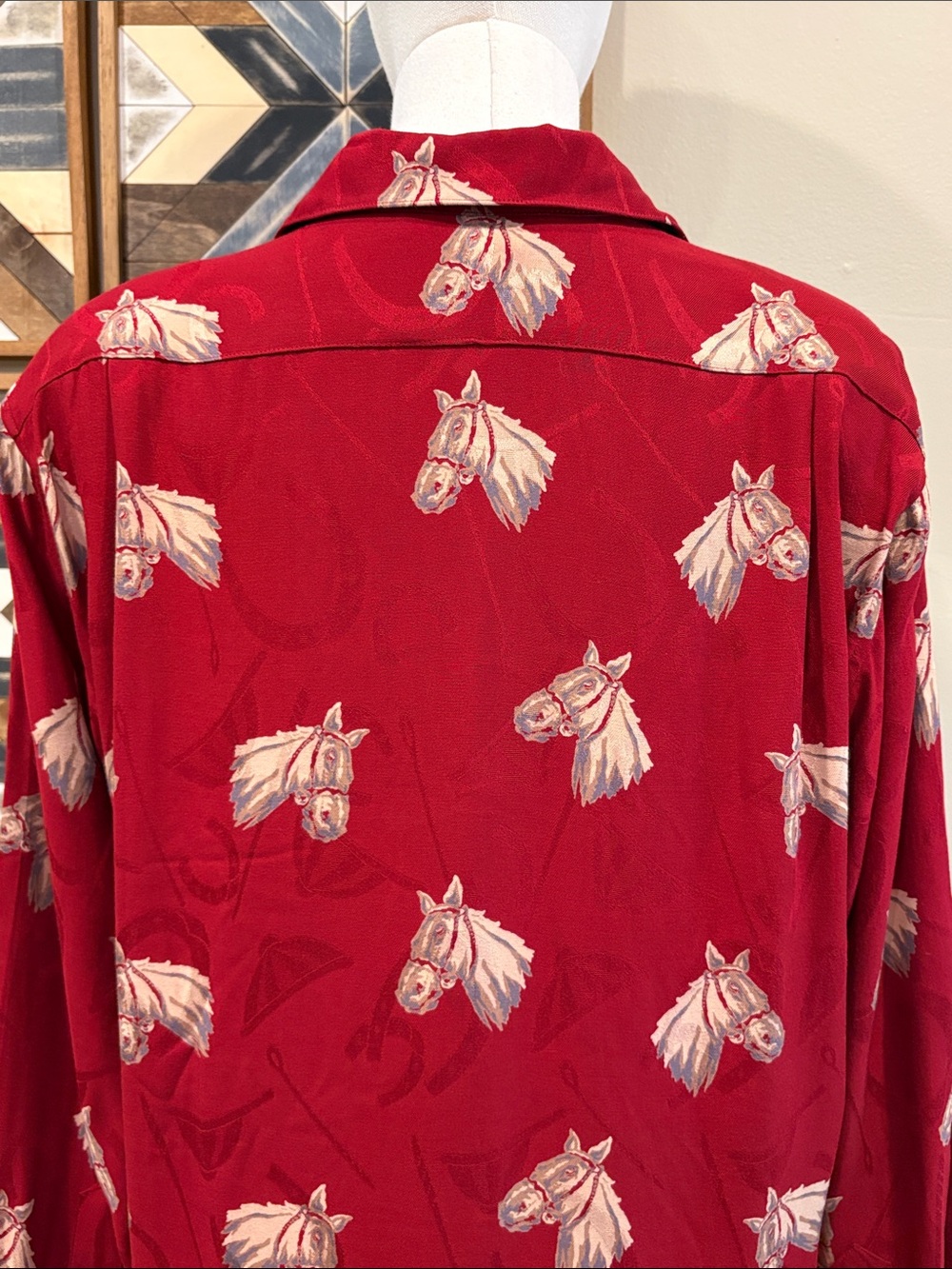 Vintage Ralph Lauren 90s Red Equestrian Horse Print Button Front Top 4 *As-Is* - Picture 8 of 16